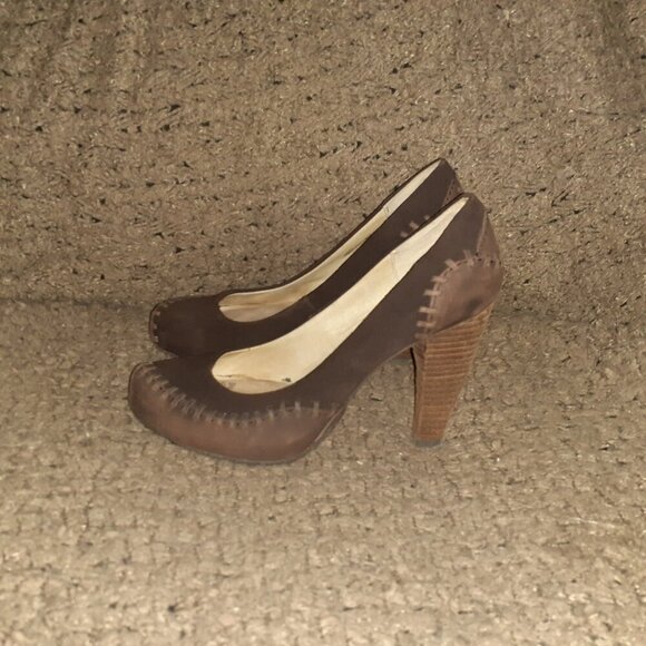 TERRA PLANA-Anthropolgie-High Heel-Brown Suede/Nubuck-Retro-Boho-Hippie-Sz 38-EX - Picture 2 of 8